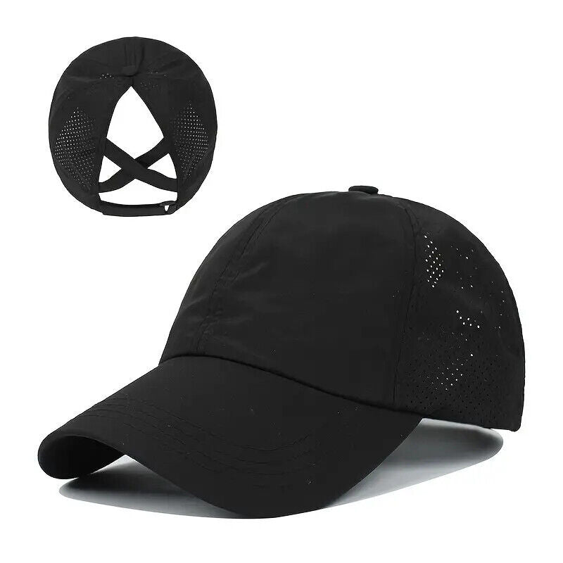 Women's Ponytail Style Adjustable Baseball Hat Cap New! Pink, Gray, or Black Clothing, Shoes & Accessories:Women:Women's Accessories:Hats Cozy Home Treasures Black